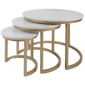 Salontafel Eloza Marmer - Set van 3 - Wit/Goud