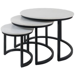 Salontafel Eloza Marmer - Set van 3 - Wit/Zwart